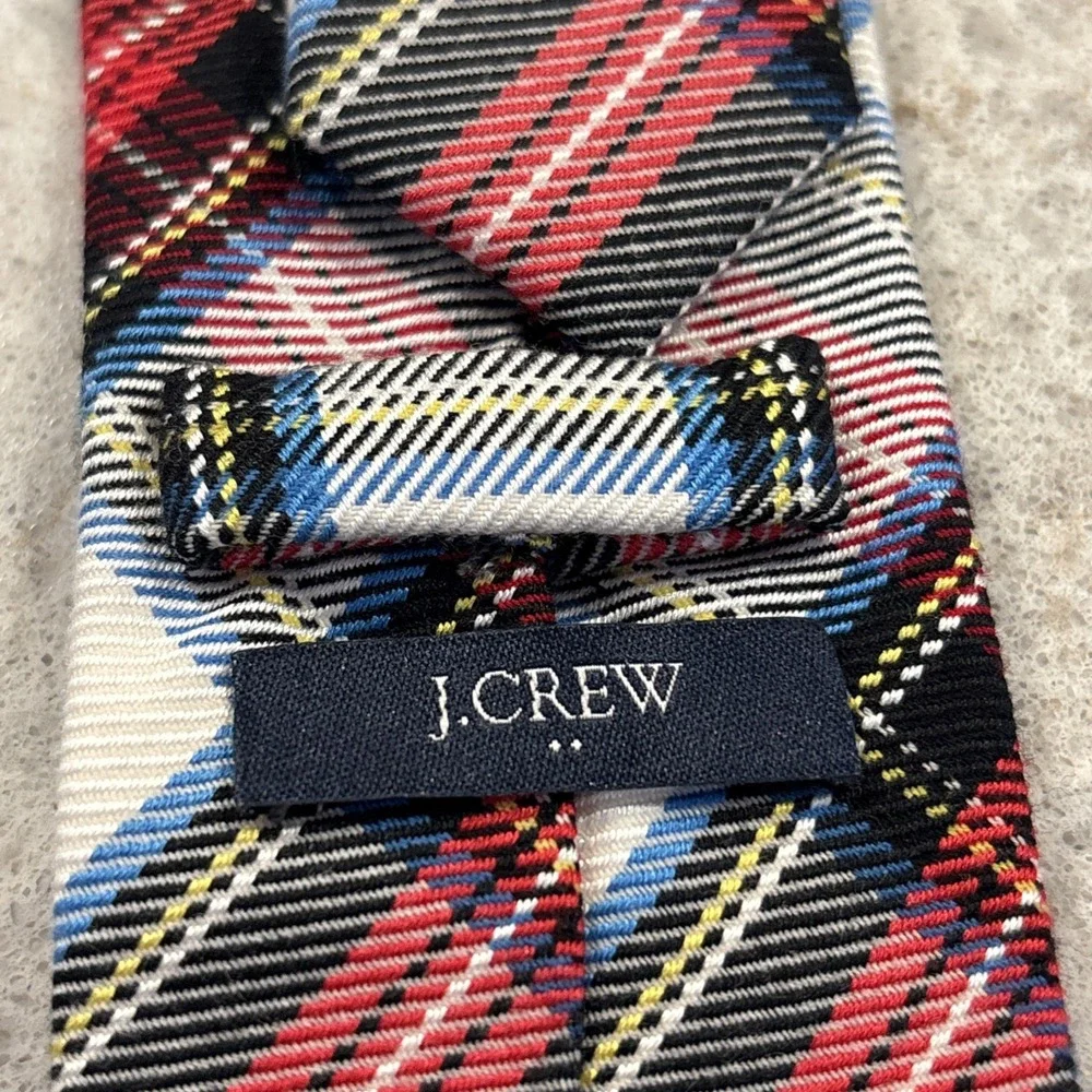 J.Crew Necktie Red Tartan Plaid Silk Wool Mens Preppy Formal Tie